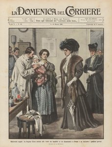Maternité royale, la reine Elena assiste aux visites des enfants dans un dispensaire à Rome - Achille Beltrame